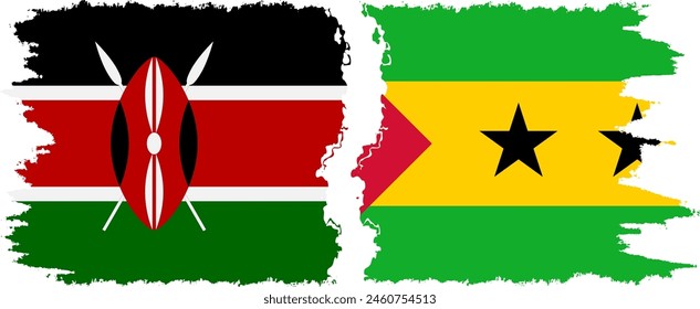 Sao Tome and Principe and Kenya grunge flags connection, vector