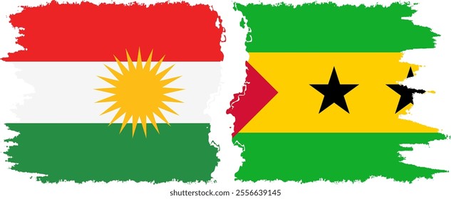 Sao Tome and Principe and  Kurdistan grunge flags connection, vector