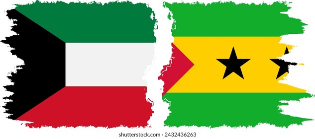 Sao Tome and Principe and Kuwait grunge flags connection, vector