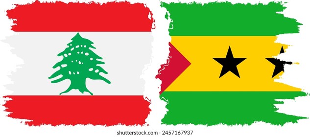 Sao Tome and Principe and Lebanon grunge flags connection, vector