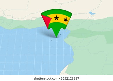 Localização de São Tomé e Príncipe em Destaque no Mapa com Ícone de Bandeira. Design detalhado do vetor.