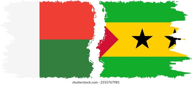 Sao Tome and Principe and Madagascar grunge flags connection, vector