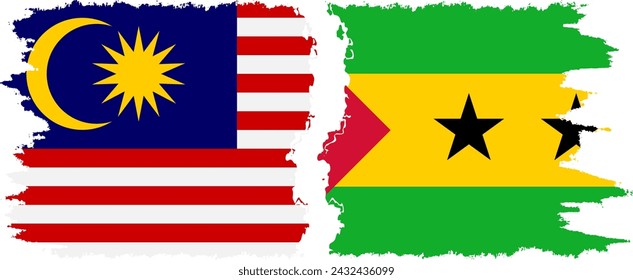 Sao Tome and Principe and Malaysia grunge flags connection, vector