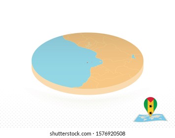 Sao Tome and Principe map designed in isometric style, orange circle map of Sao Tome and Principe for web, infographic and more.