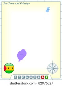 Sao Tome and Principe Map with Flag Buttons and Assistance & Activates Icons Original Illustration