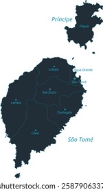 Sao Tome and Principe map high detailed with administrative divide by state, capital cities names, outline simplicity style. Vector illustration EPS10.