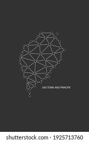 Sao Tome and Principe Map Point scales on black background. Wire frame polygonal network white line, dot and shadow dot.