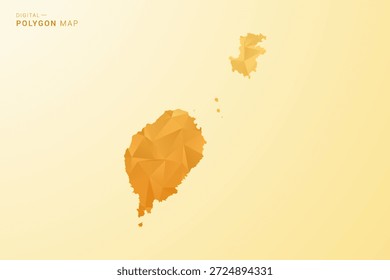 Sao Tome and Principe Map - Vektorgrafik im Polygonstil in gelb-orangefarbenem, geometrischem Low-Poly-Design, moderne minimale Silhouette, einzeln für Infografik.