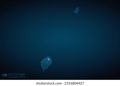 Sao Tome and Principe map radial dotted pattern in futuristic style, design blue circle glowing outline made of stars. concept of communication on dark blue background. Vector EPS10