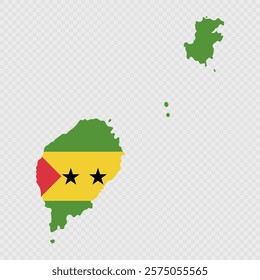 Sao Tome and Principe map silhouette with flag.