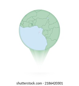 Sao Tome and Principe map, stylish location icon with Sao Tome and Principe map and flag. Green pin icon.