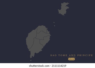 Sao Tome and Principe Map - World Map International vector template with High detailed including grey and black outline color isolated on black background - Vector illustration eps 10