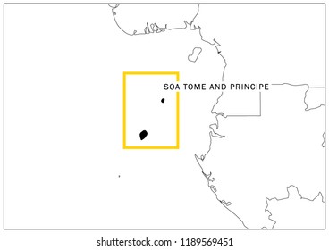 Sao Tome and Principe map yellow frame geography national
