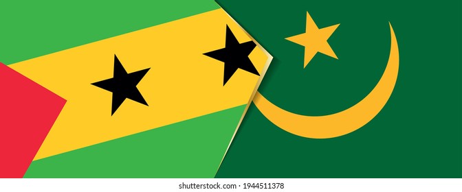 Sao Tome and Principe and Mauritania flags, two vector flags symbol of relationship or confrontation.