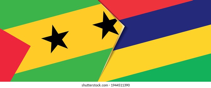 Sao Tome and Principe and Mauritius flags, two vector flags symbol of relationship or confrontation.