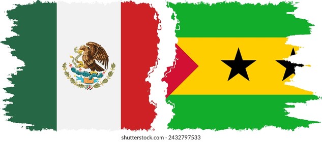 Sao Tome and Principe and Mexico grunge flags connection, vector