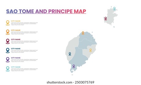 Sao Tome and Principe Modern Map Infographic Template, Detailed infographic map of Sao Tome and Principe Popular City