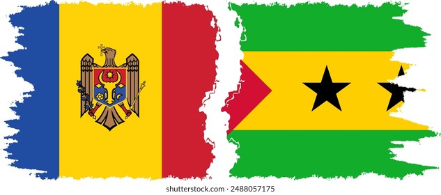 Sao Tome and Principe and Moldova grunge flags connection, vector