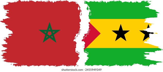 Sao Tome and Principe and Morocco grunge flags connection, vector