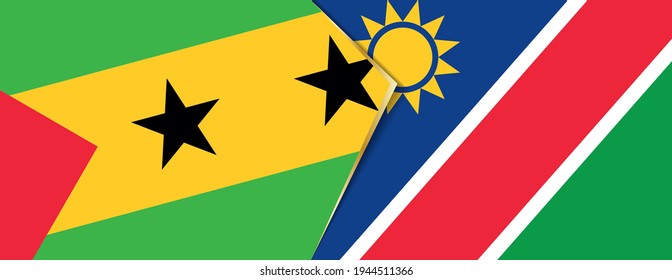 São Tomé und Príncipe und Namibia Flaggen, zwei Vektorfahnen Symbol für Beziehung oder Konfrontation.