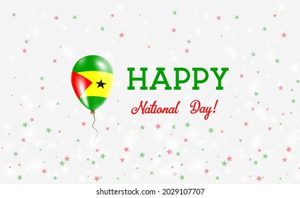 Sao Tome and Principe National Day patriotic poster. Flying Rubber Balloon in Colors of the Sao Tomean Flag.