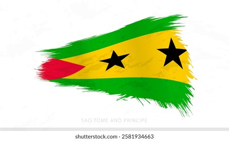 Sao Tome and Principe National Flag with Textured Brush Strokes. Artistic Brush Stroke Design.