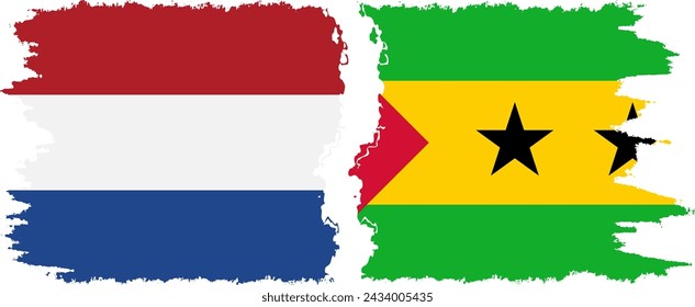 Sao Tome and Principe and Netherlands grunge flags connection, vector