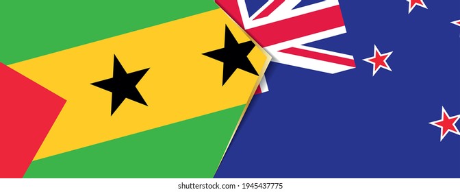 Sao Tome and Principe and New Zealand flags, two vector flags symbol of relationship or confrontation.