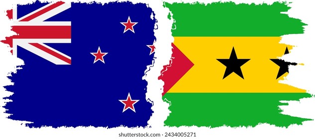 Sao Tome and Principe and New Zealand grunge flags connection, vector