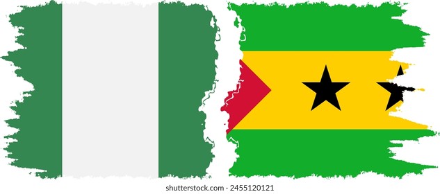 Sao Tome and Principe and Nigeria grunge flags connection, vector