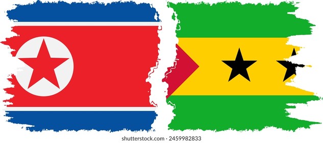 Sao Tome and Principe and North Korea grunge flags connection, vector