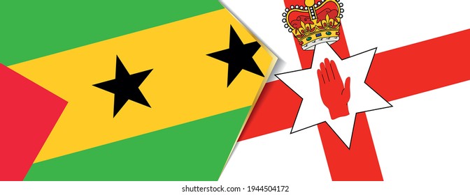 Sao Tome and Principe and Northern Ireland flags, two vector flags symbol of relationship or confrontation.