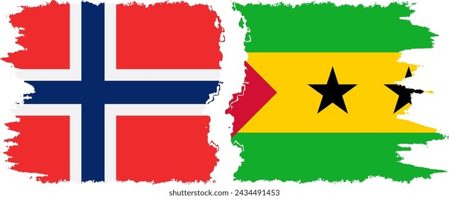 Sao Tome and Principe and Norwegian grunge flags connection, vector