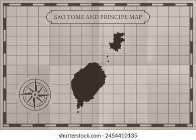 Sao Tome and Principe old classic country map. Vintage antique map paper style.