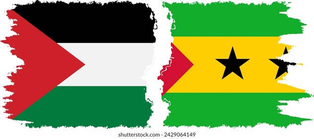 Sao Tome and Principe and Palestine grunge flags connection, vector