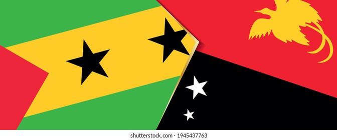 Sao Tome and Principe and Papua New Guinea flags, two vector flags symbol of relationship or confrontation.