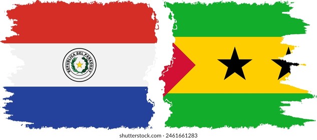 Sao Tome and Principe and Paraguay grunge flags connection, vector