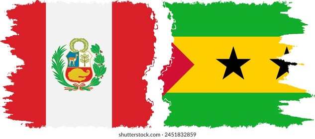 Sao Tome and Principe and Peru grunge flags connection, vector