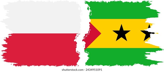 Sao Tome and Principe and Poland grunge flags connection, vector