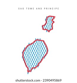 Sao Tome and Principe population map. Stick figures people map with bold red translucent country border. Pattern of men and women icons. Isolated vector illustration. Editable stroke.