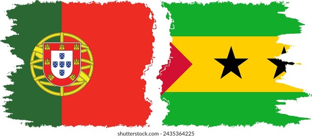 Sao Tome and Principe and Portugal grunge flags connection, vector