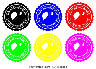 Sao Tome and Principe - rubber stamp - vector, Sao Tome and Principe map pattern - sticker - black, blue, green, yellow, purple and red