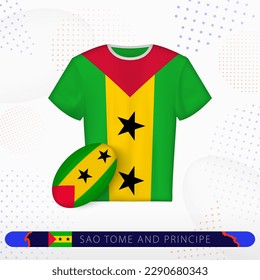 Sao Tome and Principe rugby jersey with rugby ball of Sao Tome and Principe on abstract sport background. Jersey design.