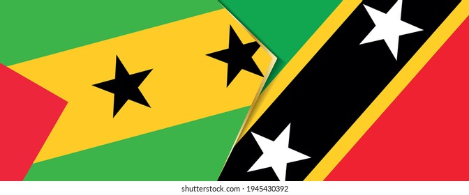 Sao Tome and Principe and Saint Kitts and Nevis flags, two vector flags symbol of relationship or confrontation.
