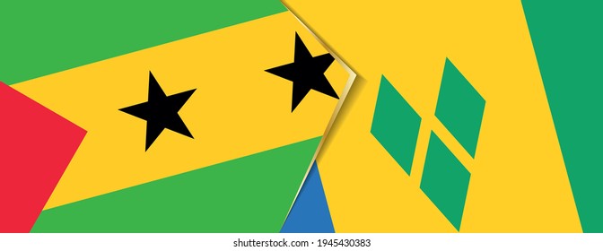 Sao Tome and Principe and Saint Vincent and the Grenadines flags, two vector flags symbol of relationship or confrontation.