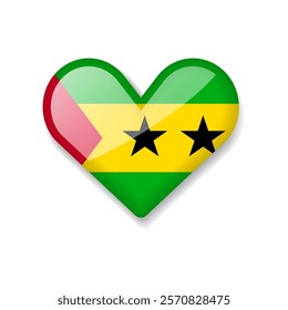 Sao Tome and Principe - Shiny Flag in the Form of Heart. Vector Illustration.