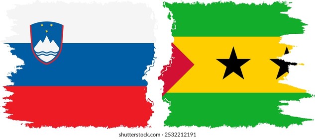 Sao Tome and Principe and Slovenia grunge flags connection, vector