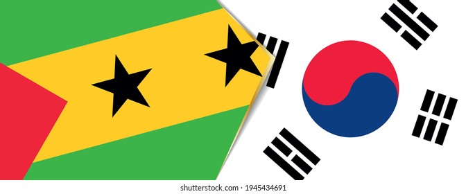 Sao Tome and Principe and South Korea flags, two vector flags symbol of relationship or confrontation.
