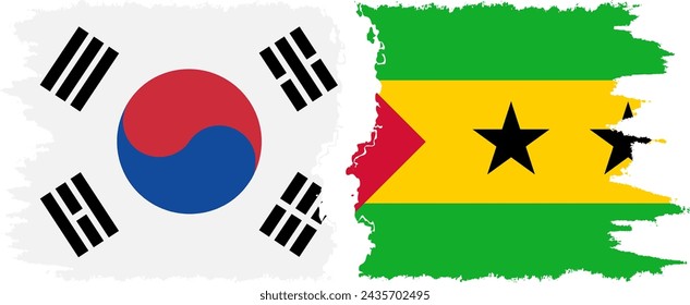 Sao Tome and Principe and South Korea grunge flags connection, vector