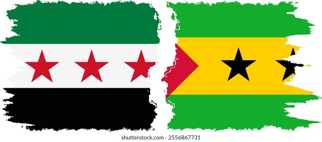 Sao Tome and Principe and Syrian Revolution grunge flags connection, vector